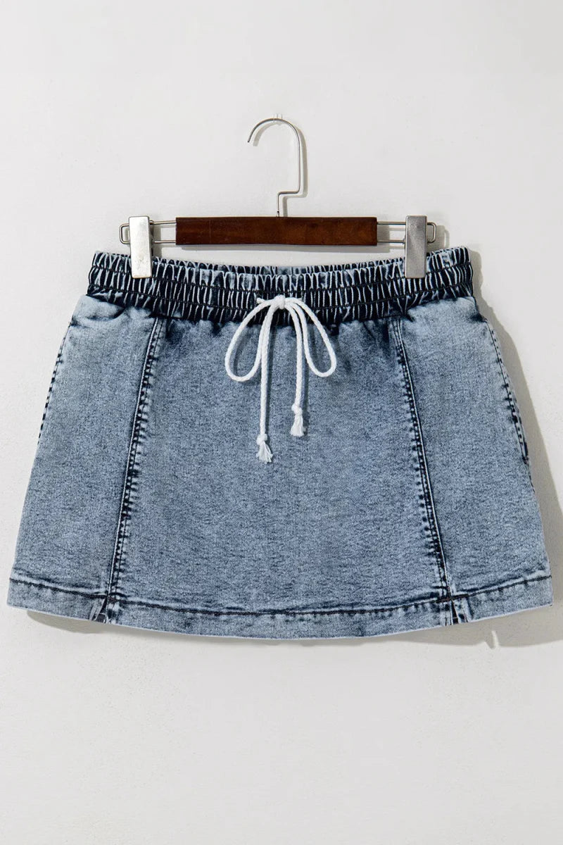 Drawstring High Waist Pocketed Denim Shorts for Women