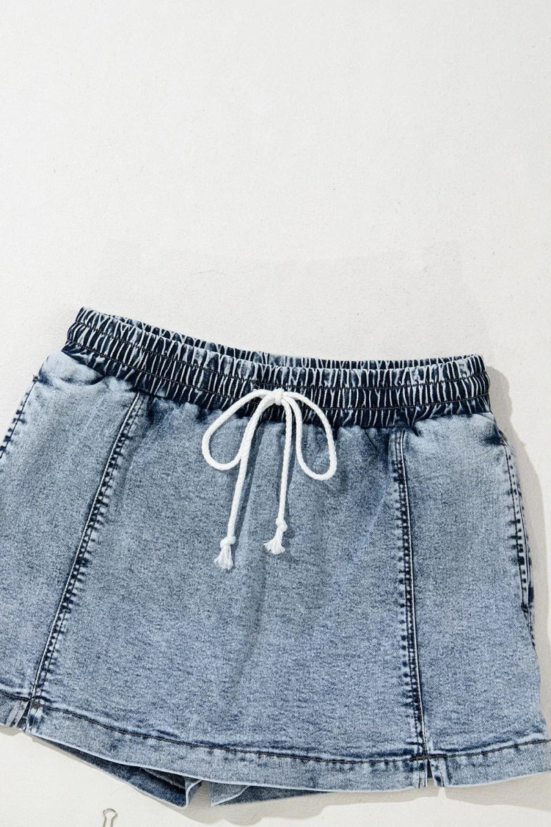 Drawstring High Waist Pocketed Denim Shorts for Women