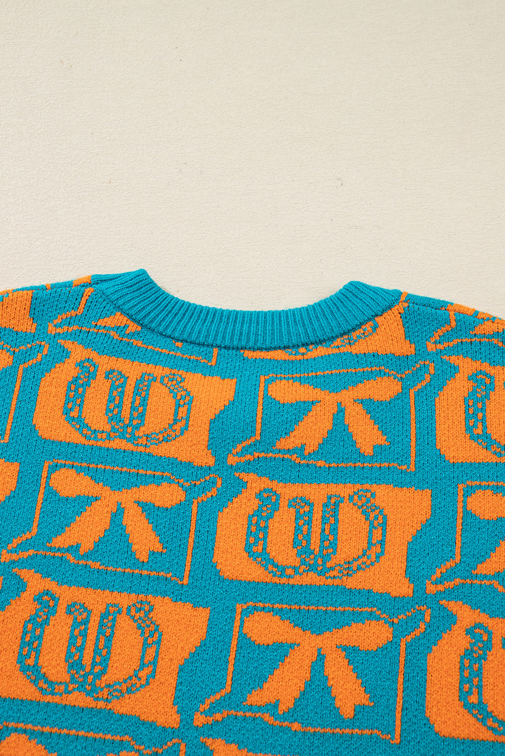 Light Blue Bows And Horseshoes Pattern Western Sweater