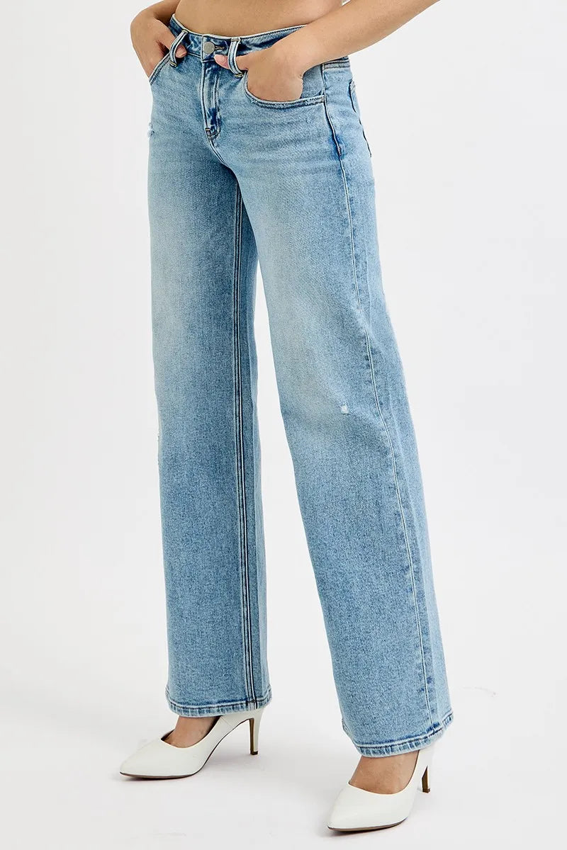Risen Plus Size Distressed Low Rise Ankle Boyfriend Jeans