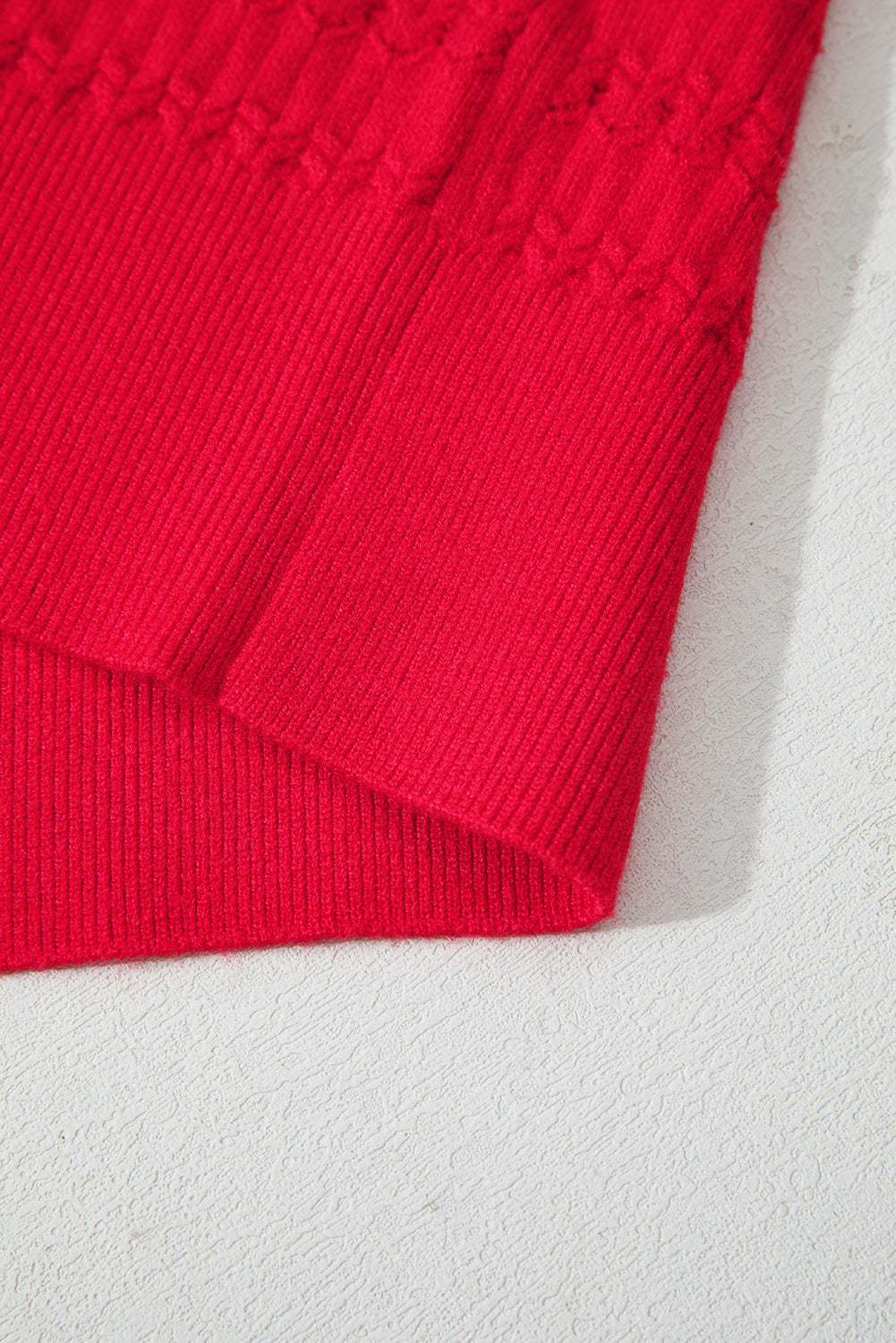 Fiery Red Trendy Print Knit Ribbed Cuffs Crew Neck Sweater