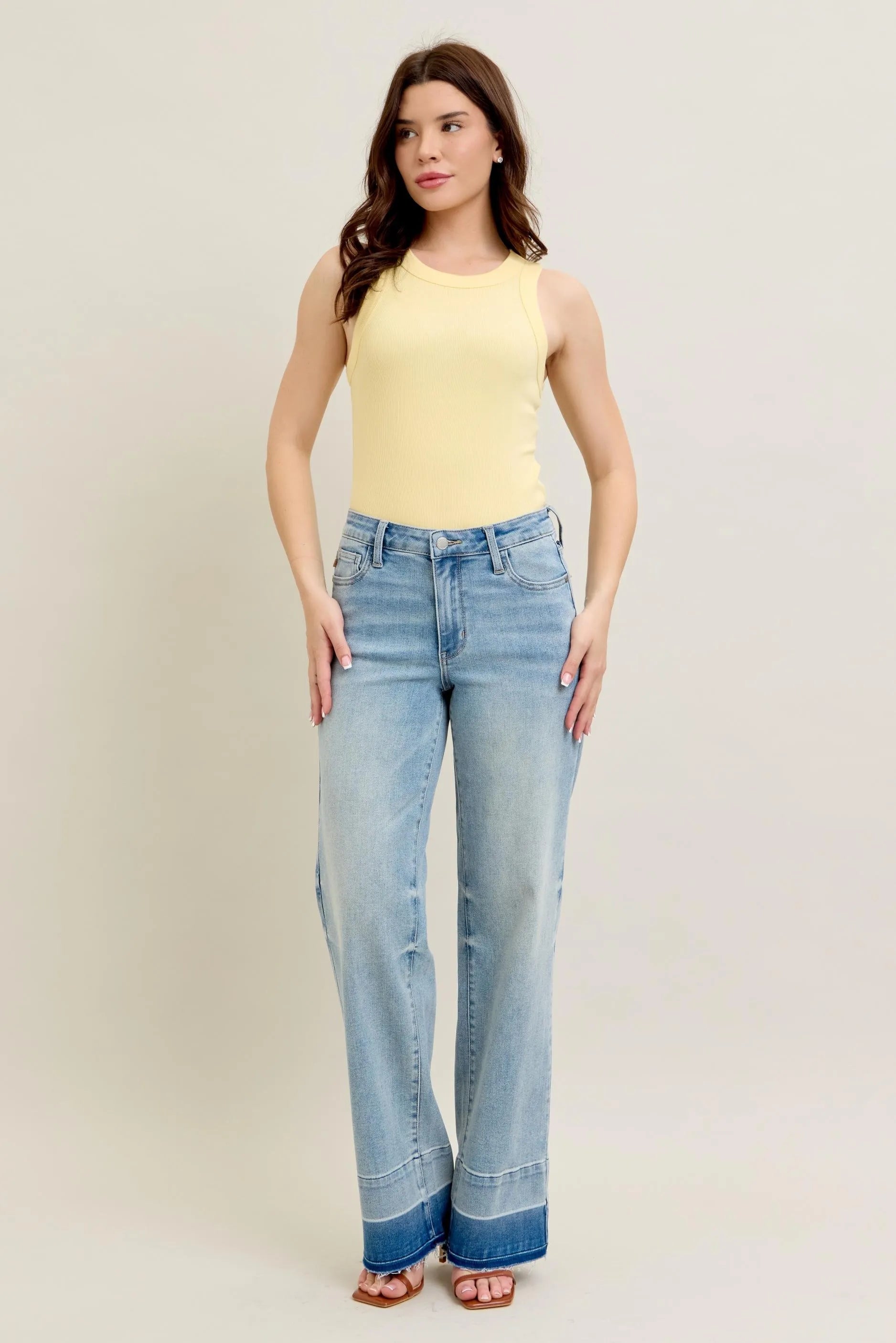 Judy Blue Plus Size Full Size Wide Leg Jeans with Released Hem