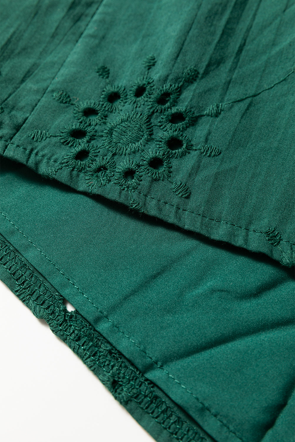 Blackish Green Eyelet Embroidered Swing Dress Puff Sleeve