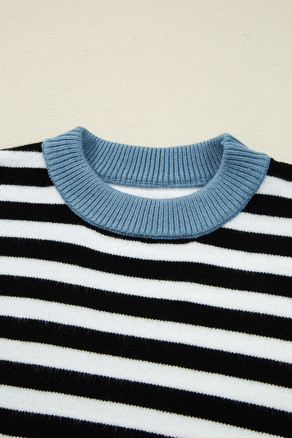 Black Striped Panel Colorblock Sleeve Chic Cozy Sweater