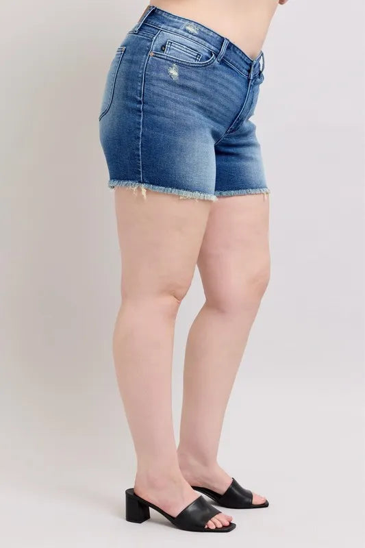 Judy Blue V Front Denim Shorts Shield Pockets Plus Size