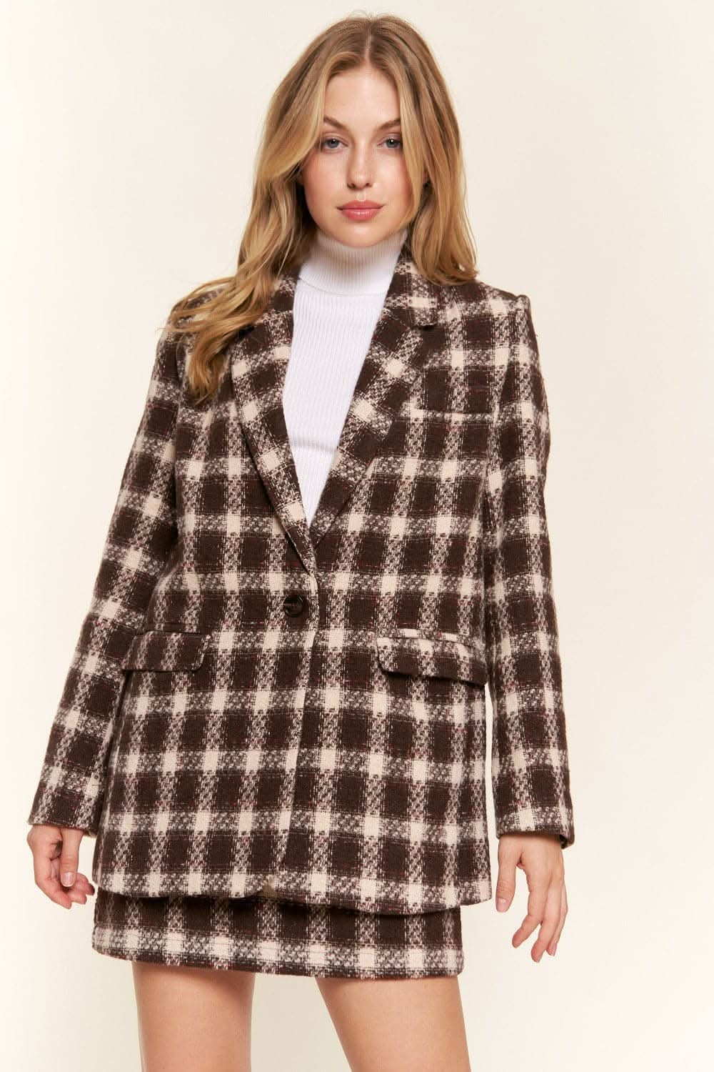 Plaid brushed blazer for women