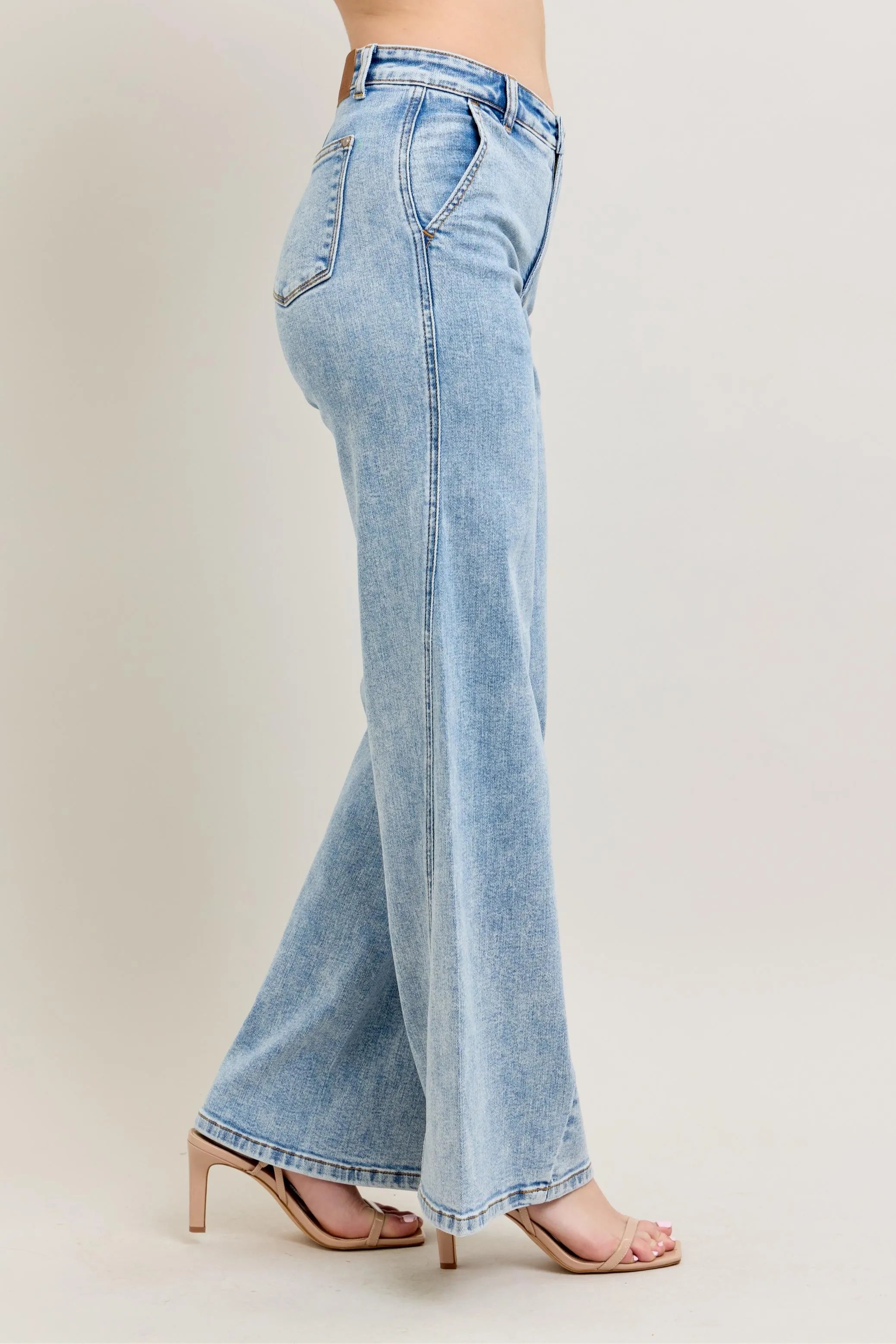 Judy Blue Plus Size High Waist Wide Leg Jeans with Skewed Inseam