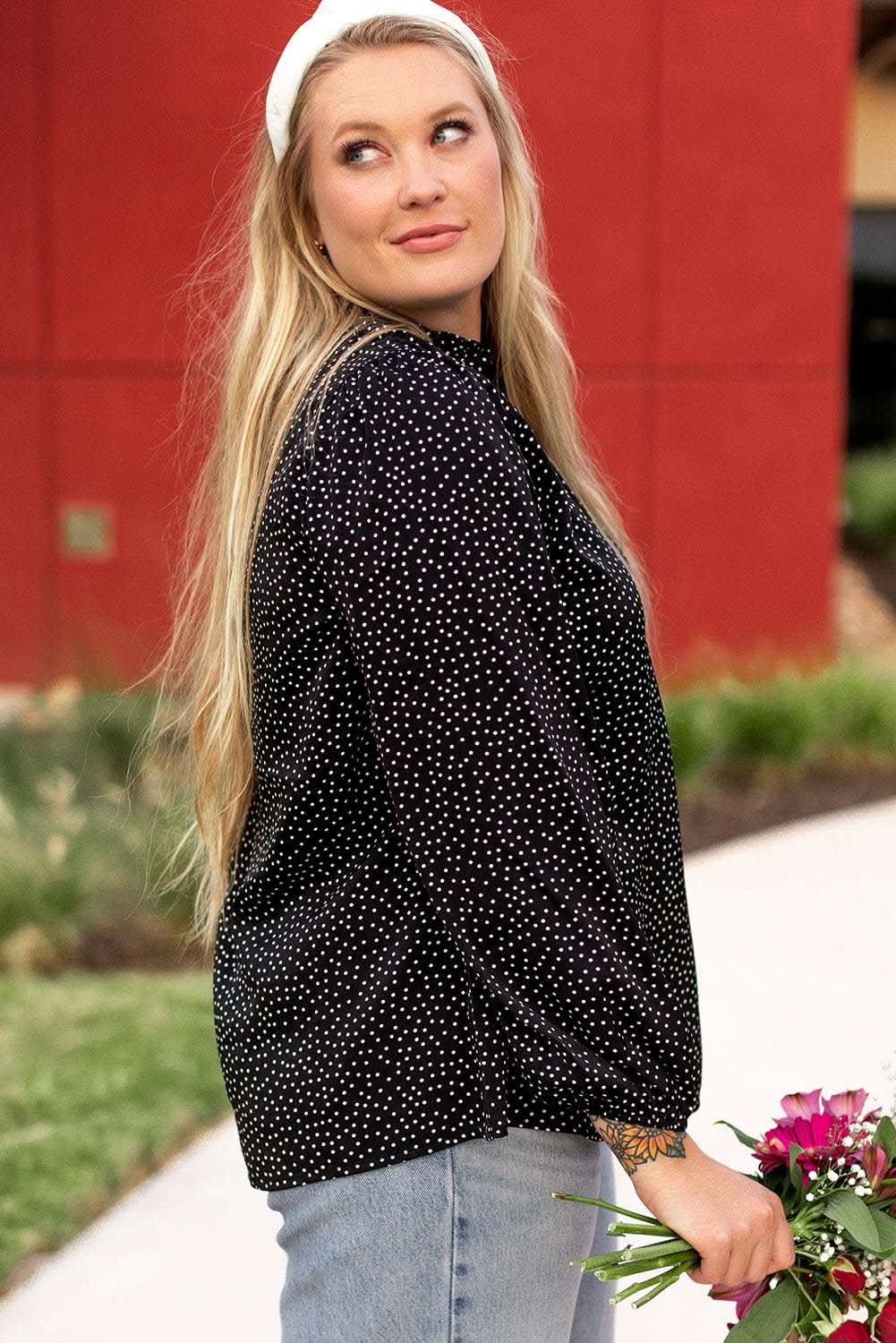 Black leopard print blouse - plus size