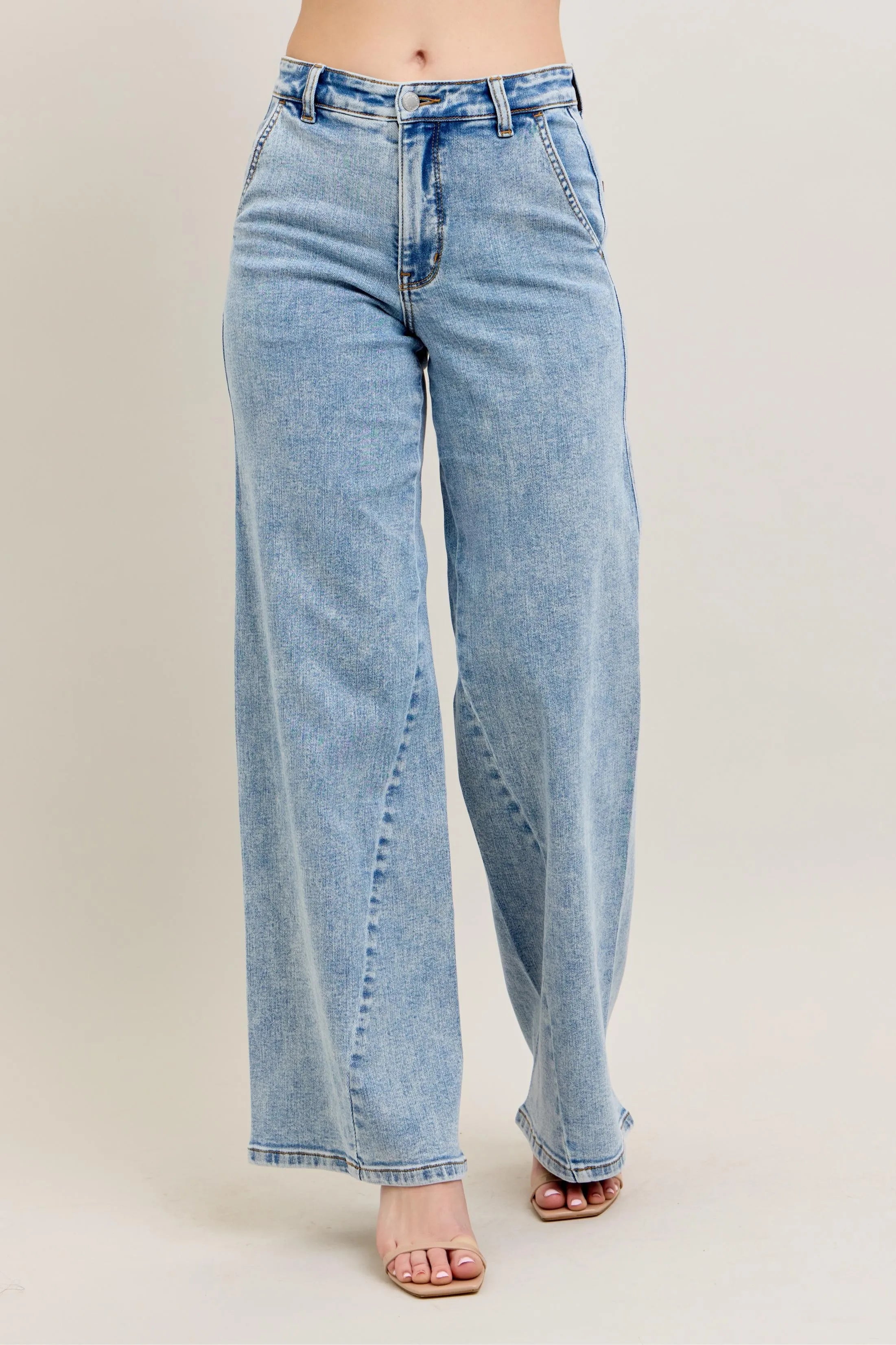 Judy Blue Plus Size High Waist Wide Leg Jeans with Skewed Inseam