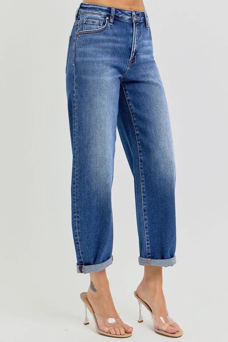 Risen Plus Size High Rise Crop Barrel Jeans With Mild Wash