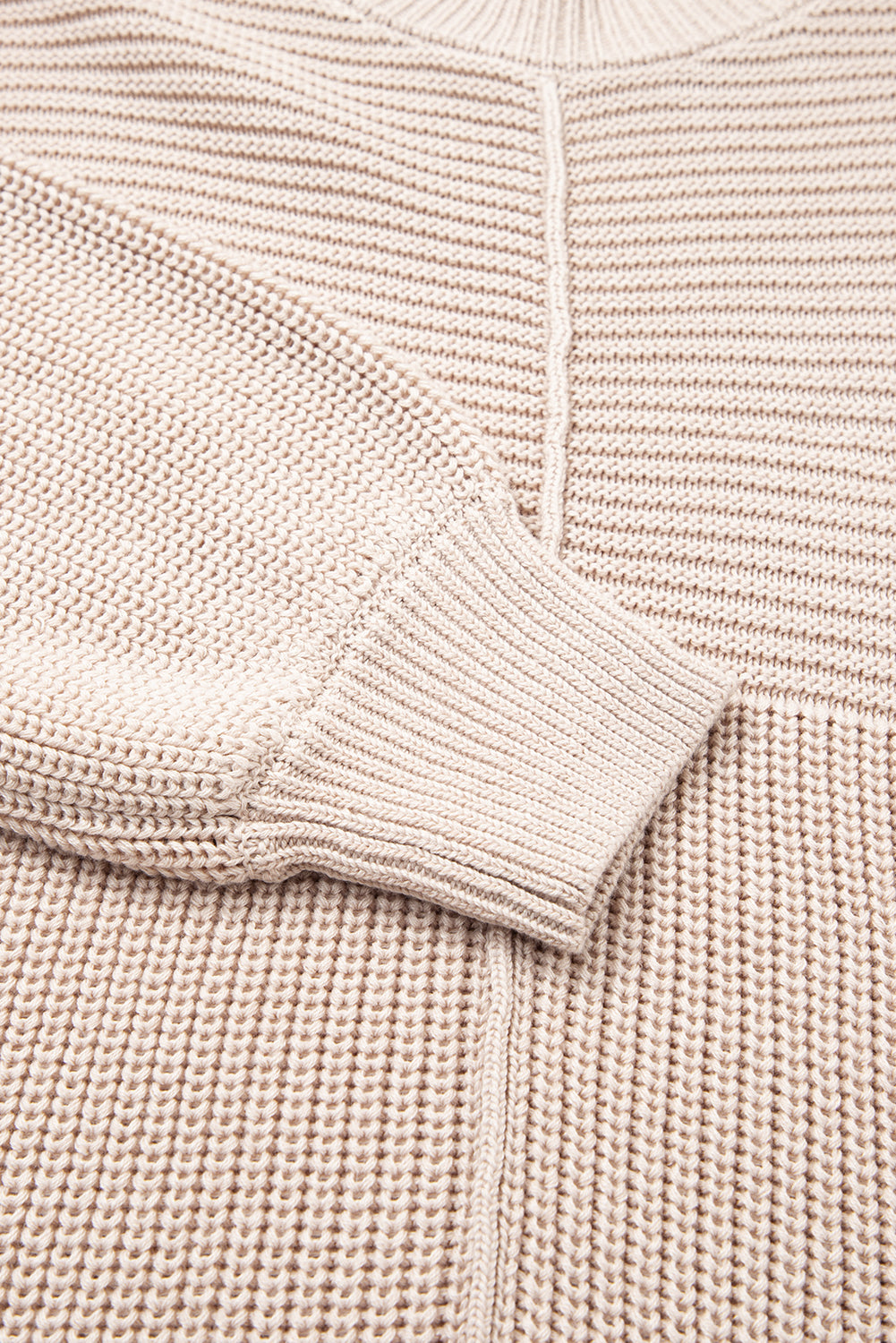 Premium Parchment Mixed Texture Patchwork Knitted Puff Sleeve Sweater
