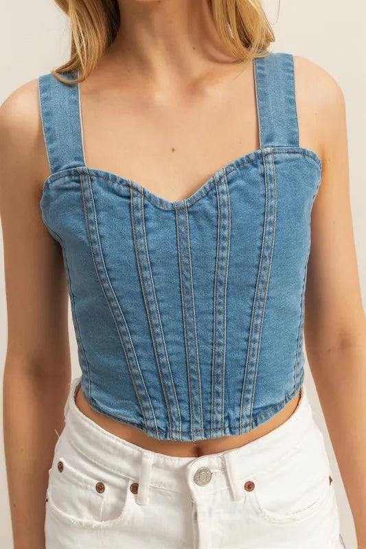 Hyfve Washed Sweetheart Neck Wide Strap Denim Tank Top
