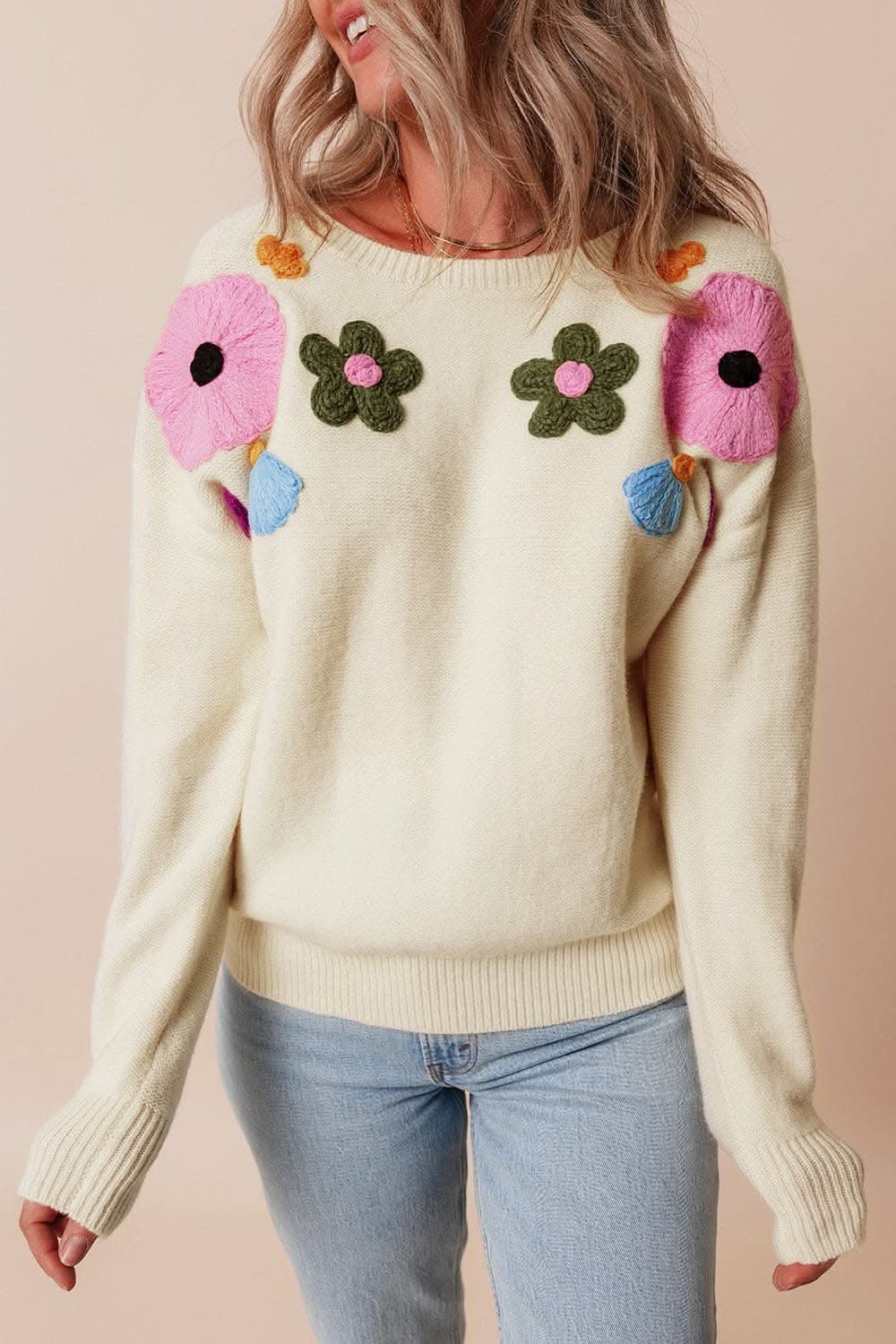 Chic floral crochet sweater