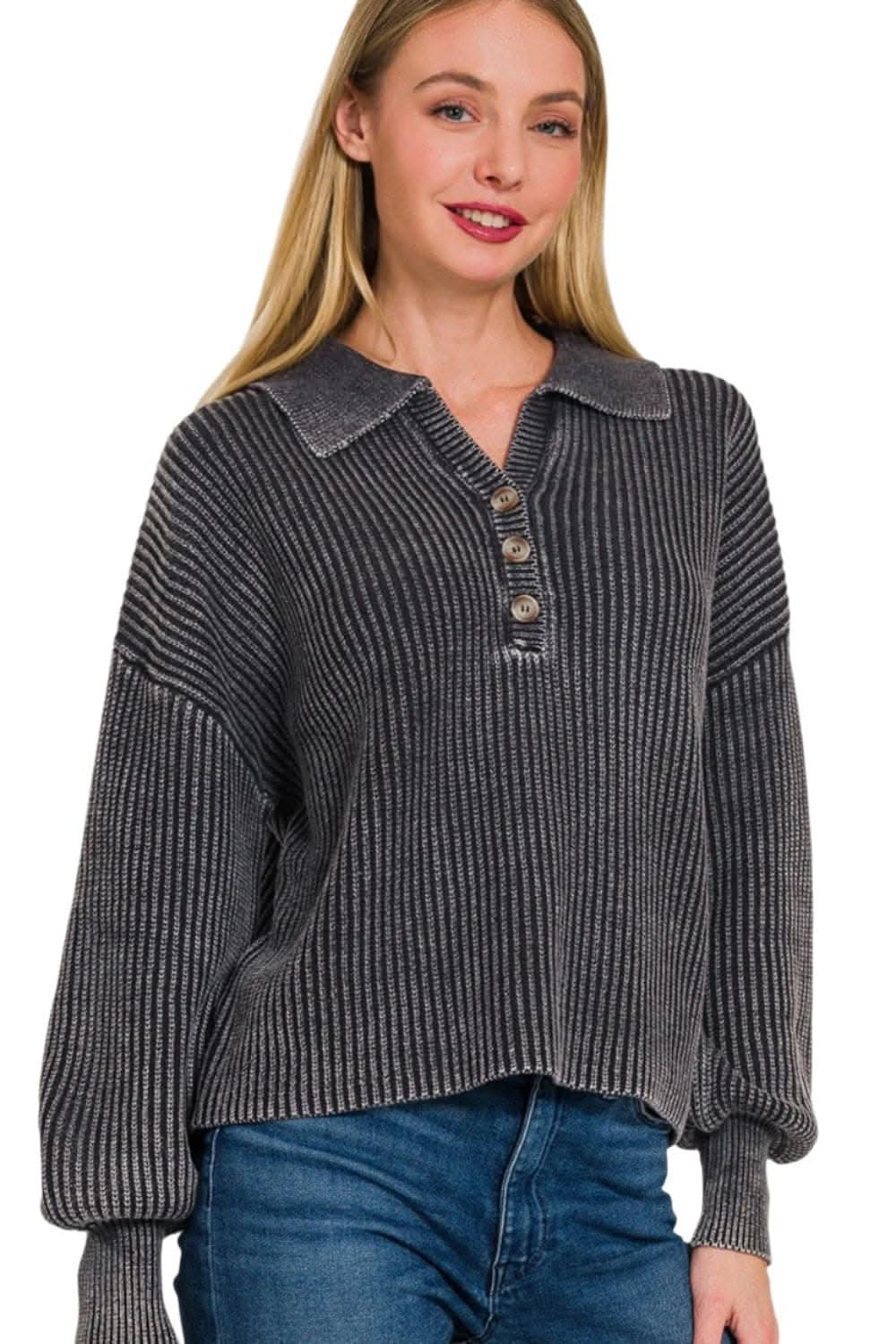 Zenana cozy half button sweater