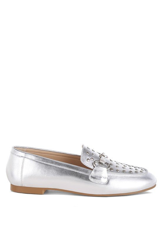 Rag Company Estafa Horsebit & Studs Metallic Pleather Loafers for Women