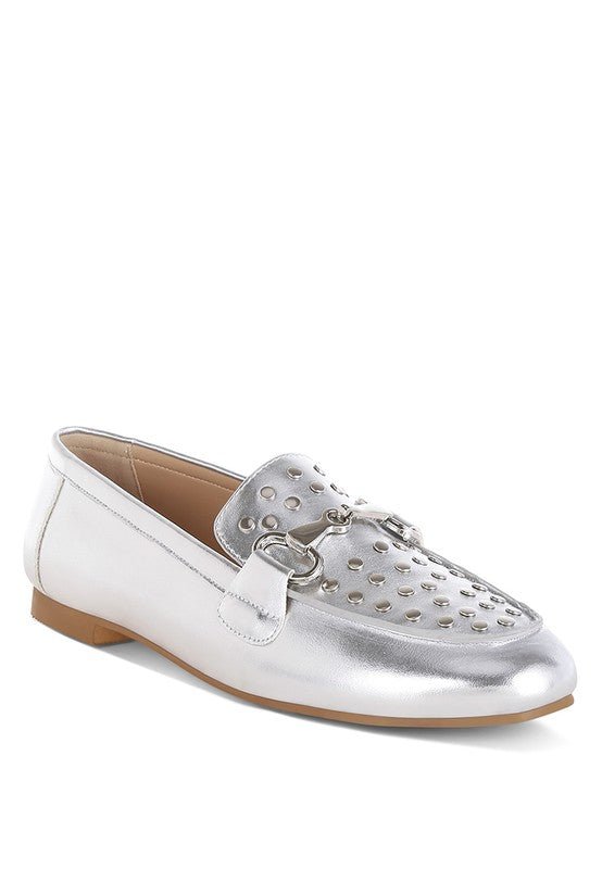 Rag Company Estafa Horsebit & Studs Metallic Pleather Loafers for Women