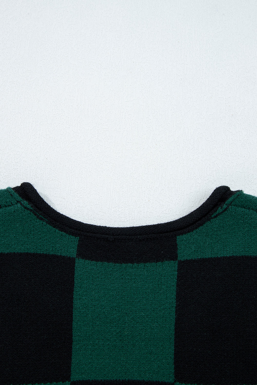 Premium Green Checked Notched Neckline Drop Shoulder Knit Sweater