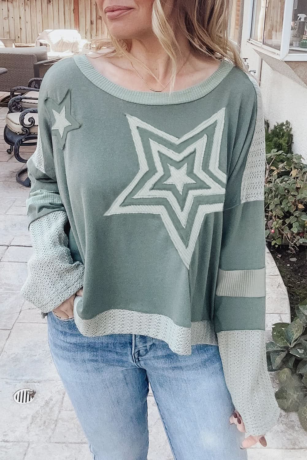 Mist green starry patchwork tee