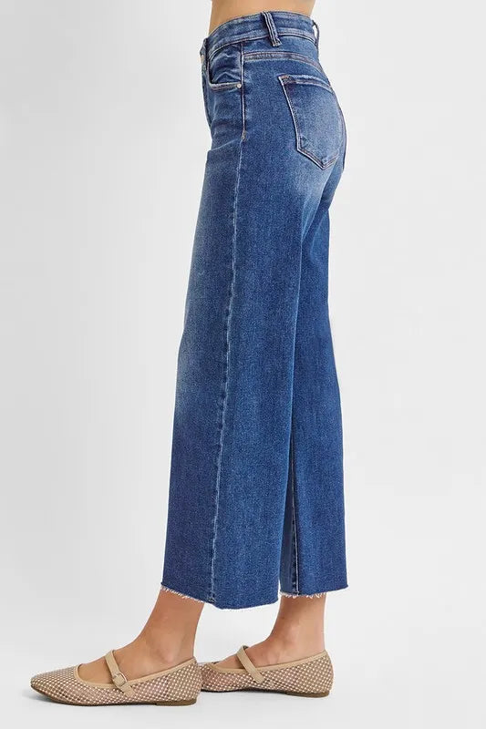 RISEN Raw Hem Wide Leg Cropped Jeans