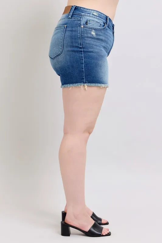 Judy Blue V Front Denim Shorts Shield Pockets Plus Size