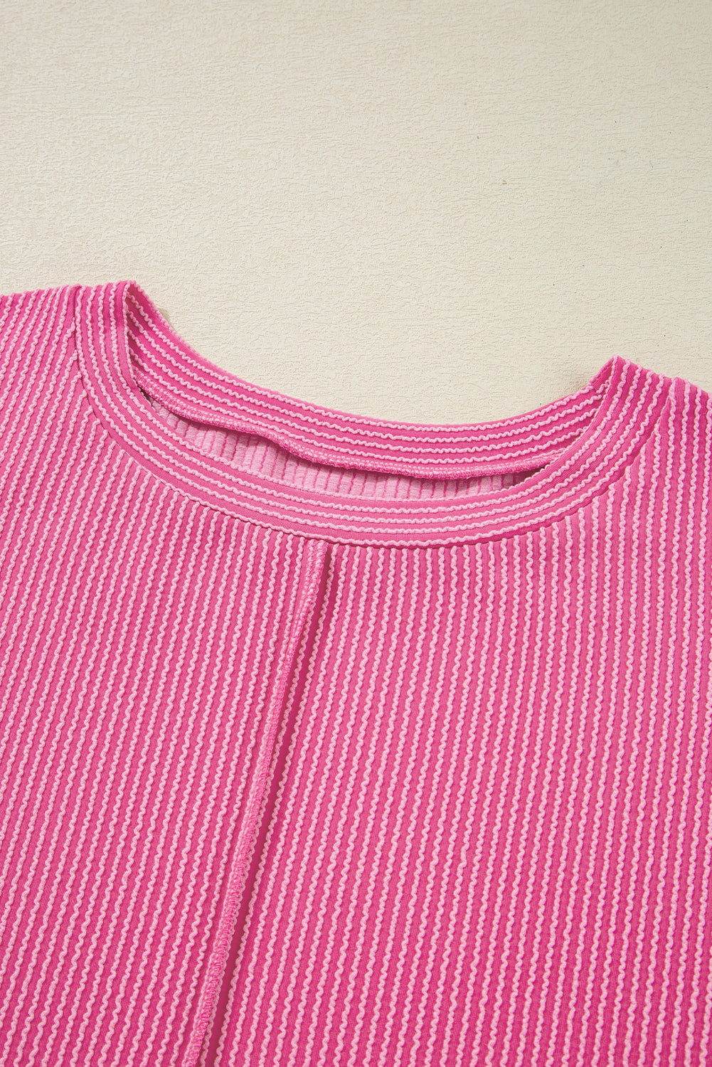 Bonbon Spiral Ribbed Exposed Seam Top Plus Size Long Sleeve