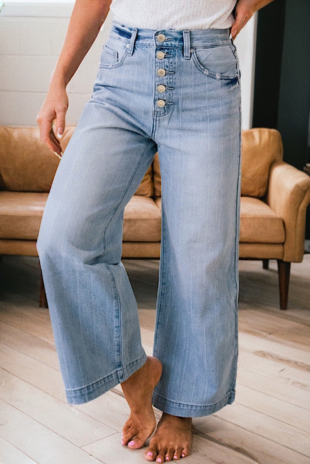 Dear-Lover Dropshipping Beau Blue Multi Buttons Pinstripe