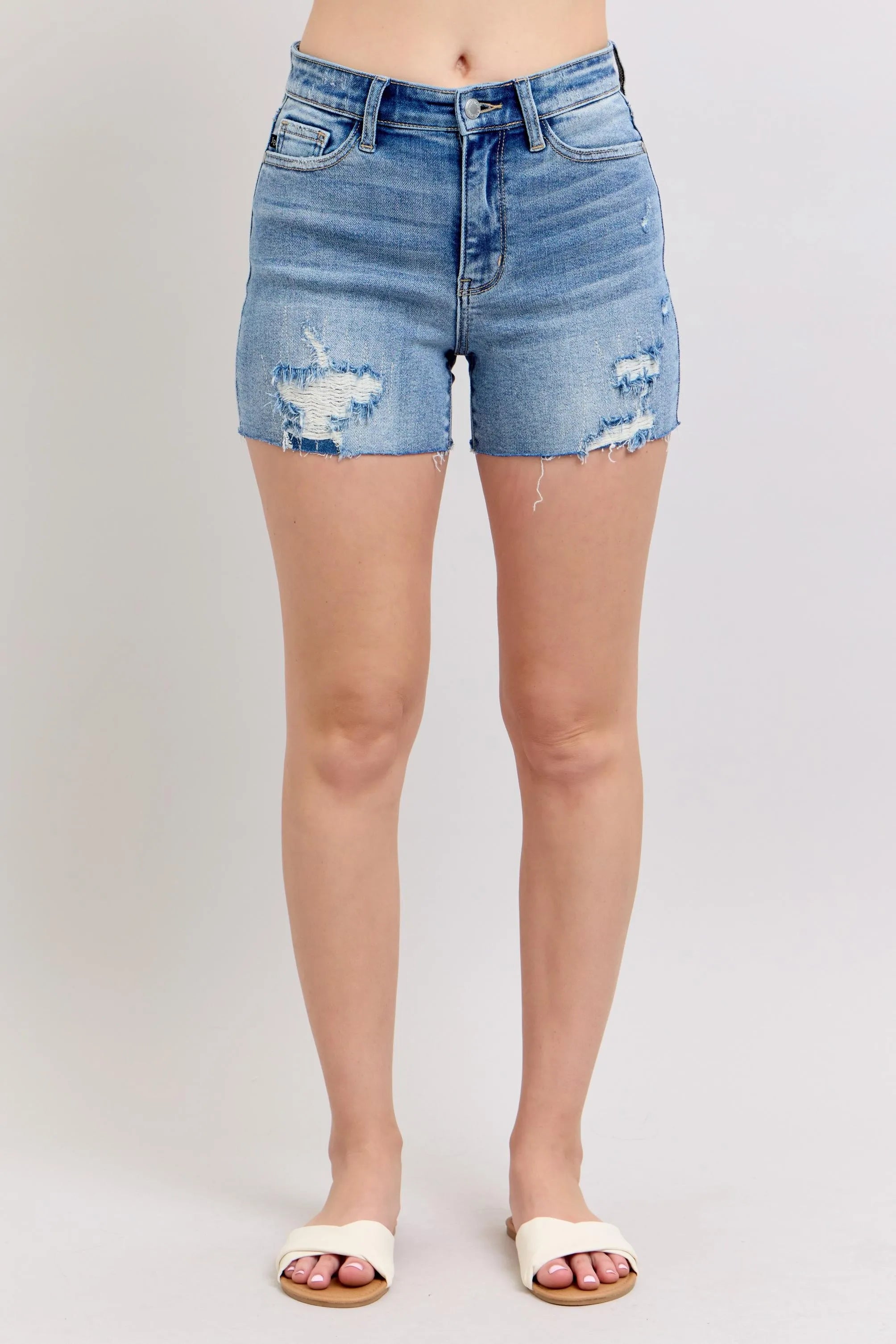 Judy Blue High Waist Distressed Denim Shorts Plus Size