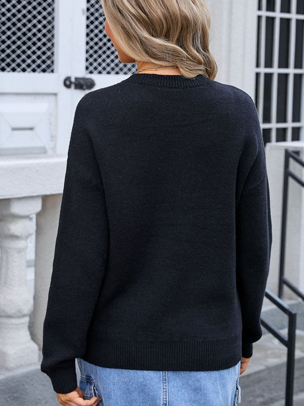 Chic bow detail long sleeve sweater