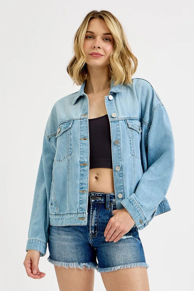 RISEN Washed Dropped Shoulder Denim Jacket Oversized Fit