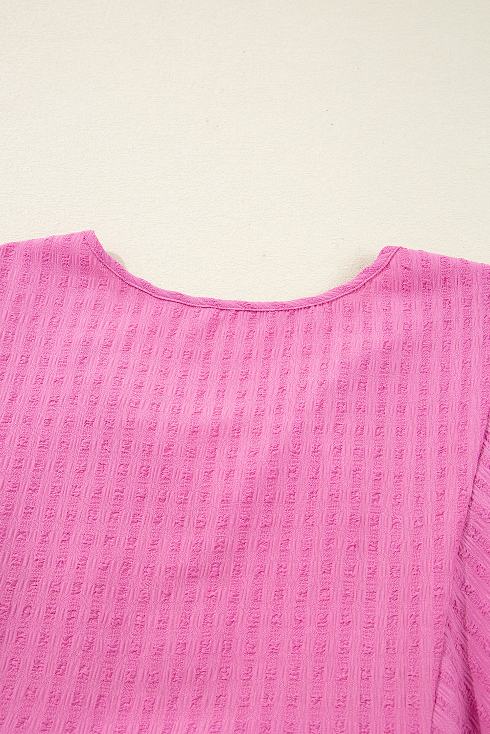 Premium Sachet Pink Plus Size Textured Tie Split Neck Puff Sleeve Flowy Mini Dress