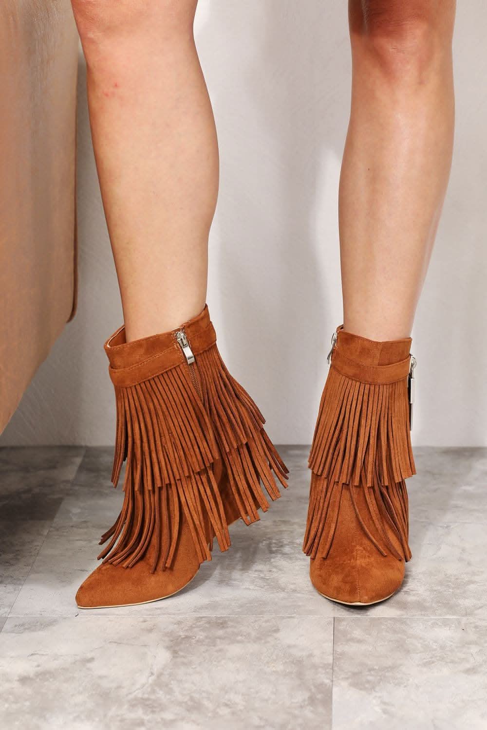 Chic women's tassel wedge ankle booties for stylish elegance