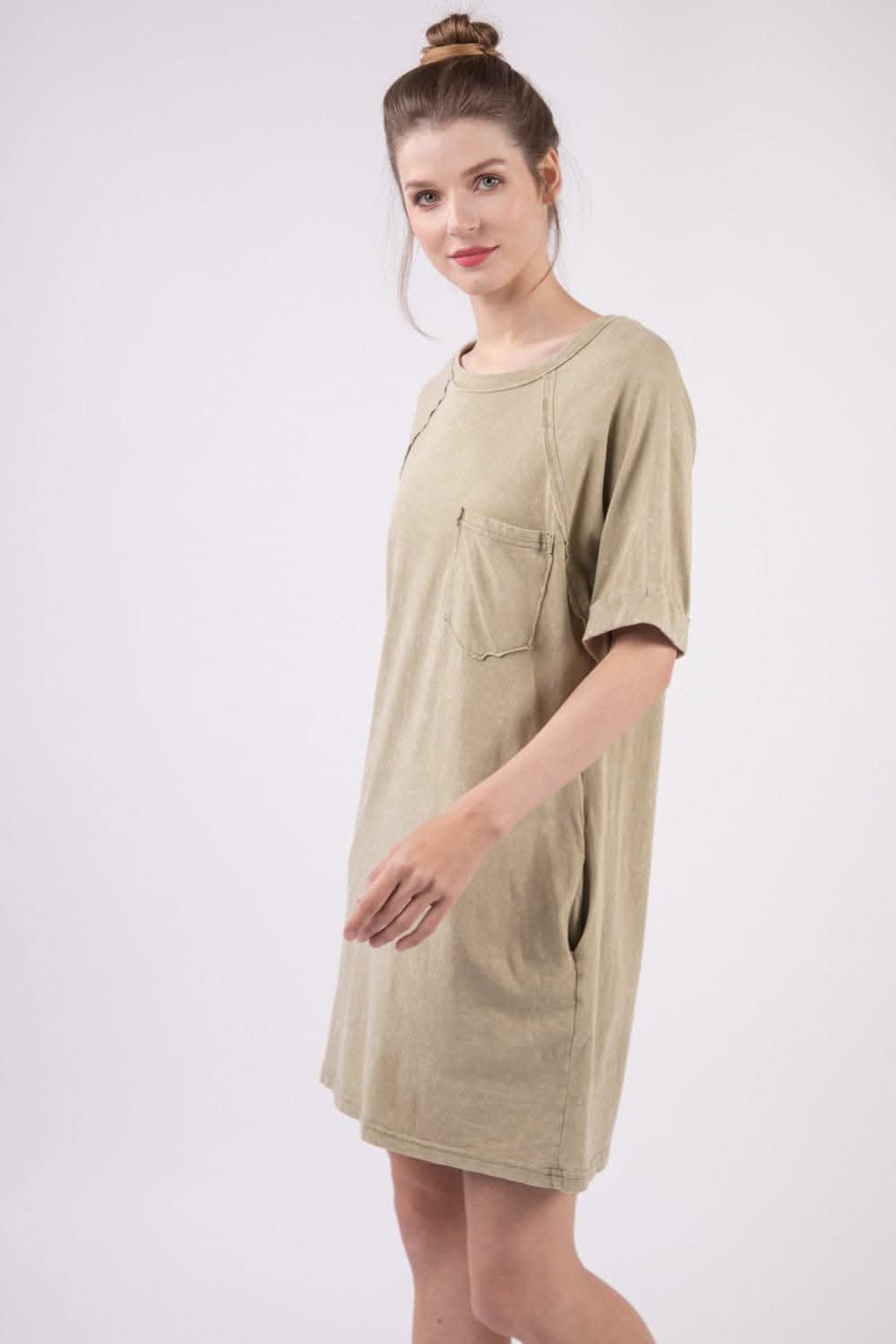 Very J Washed Round Neck Mini Tee Dress for Effortless Style