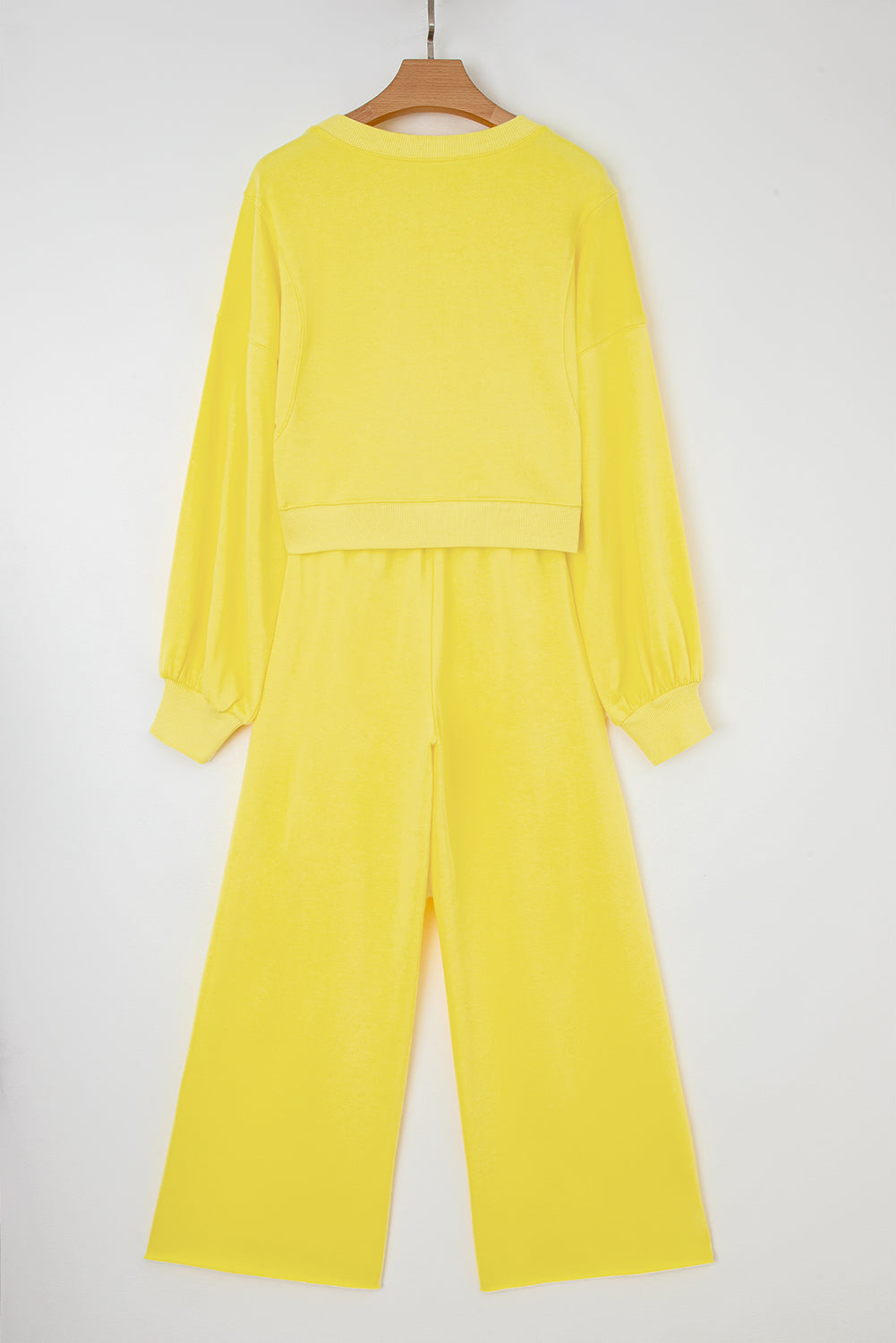 Yellow Cream Puff Sleeve Crop Top and Wide Leg Pants