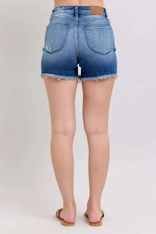 Judy Blue V Front Denim Shorts Shield Pockets Plus Size