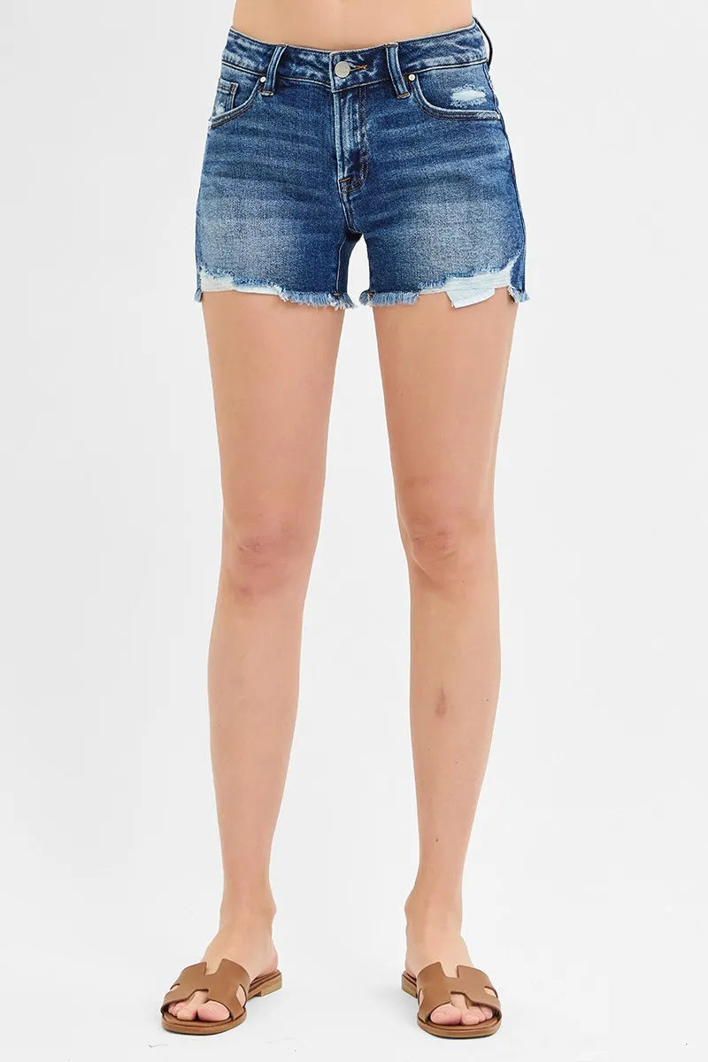 Risen Low Rise Pikaboo Lining Shorts Distressed Denim
