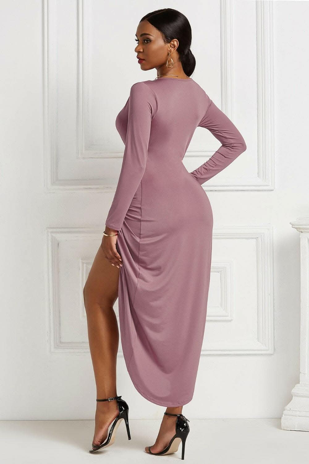 Elegant ruched surplice dress