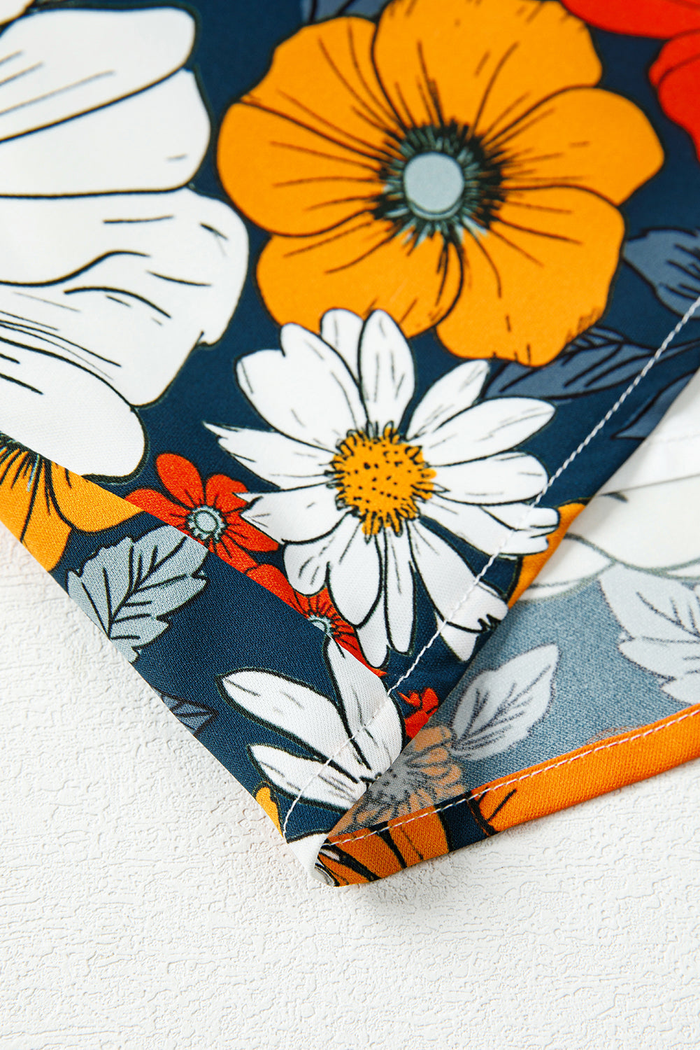 Orange Floral Print Lace V Neck Long Sleeve Mini Dress