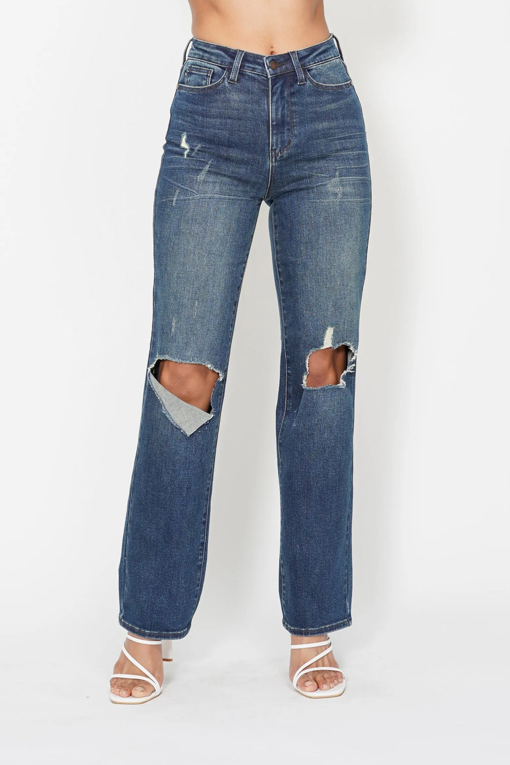 Judy Blue Plus Size High Waisted Ripped Knee Dad Jeans
