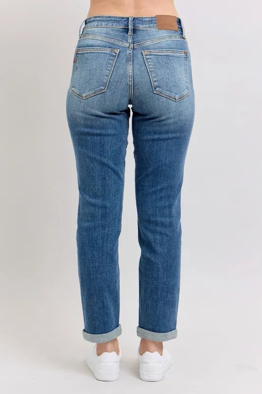 Judy Blue Plus Size Mid Rise Skinny Cuff Jeans with Pockets