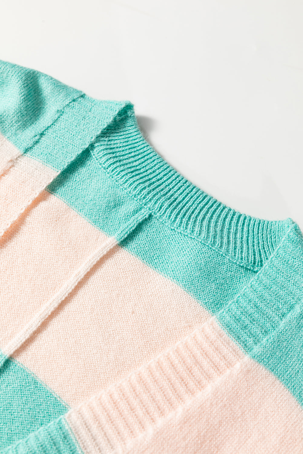 Premium Iceland Blue Colorblock Knit Open Front Short Cardigan