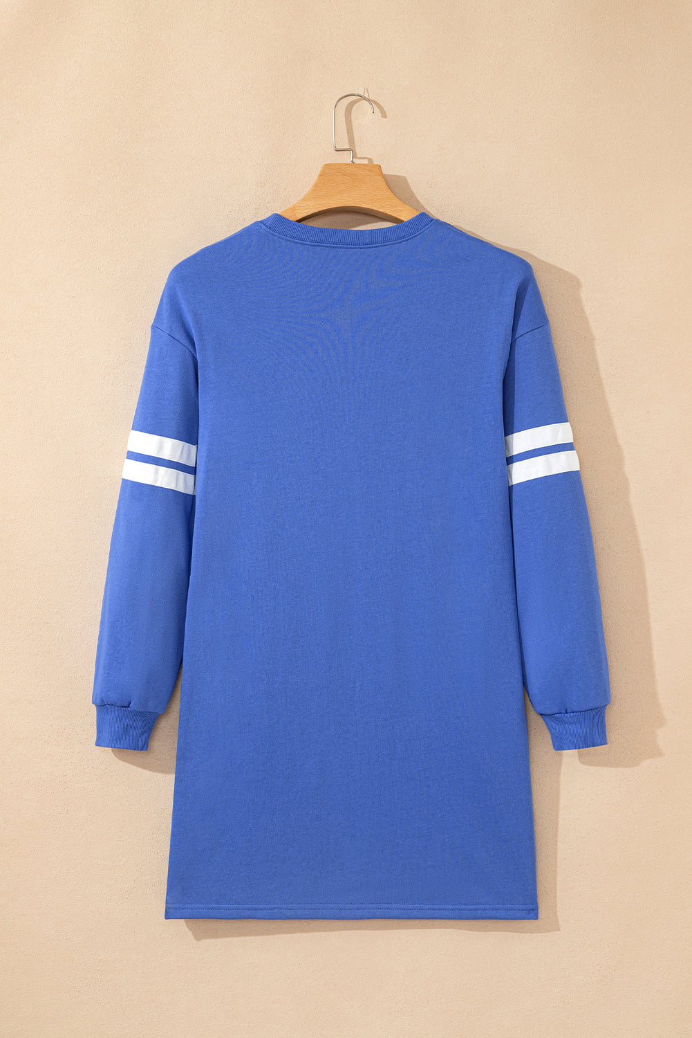 Sky Blue Varsity Sleeve Contrast Shift Sweatshirt Dress