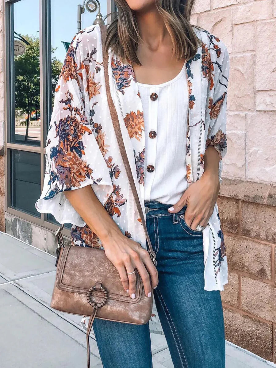 Floral Print Open Front Cover Up
