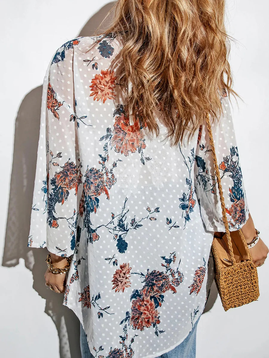 Floral Print Open Front Cover Up