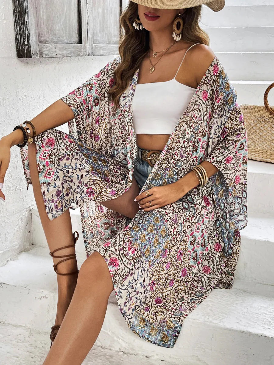 Floral Print Open Front Cover Up