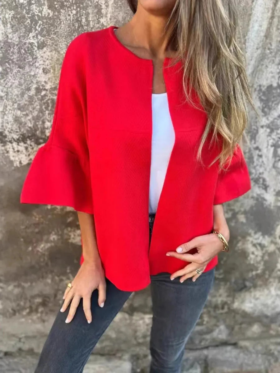 Full Size Bell Sleeve Open Front Cardigan Plus Size
