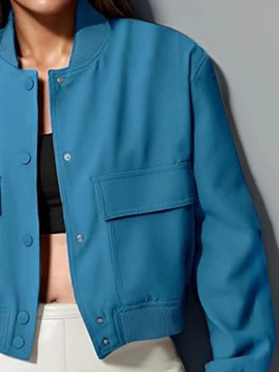 Full Size Cropped Snap Down Jacket Plus Size