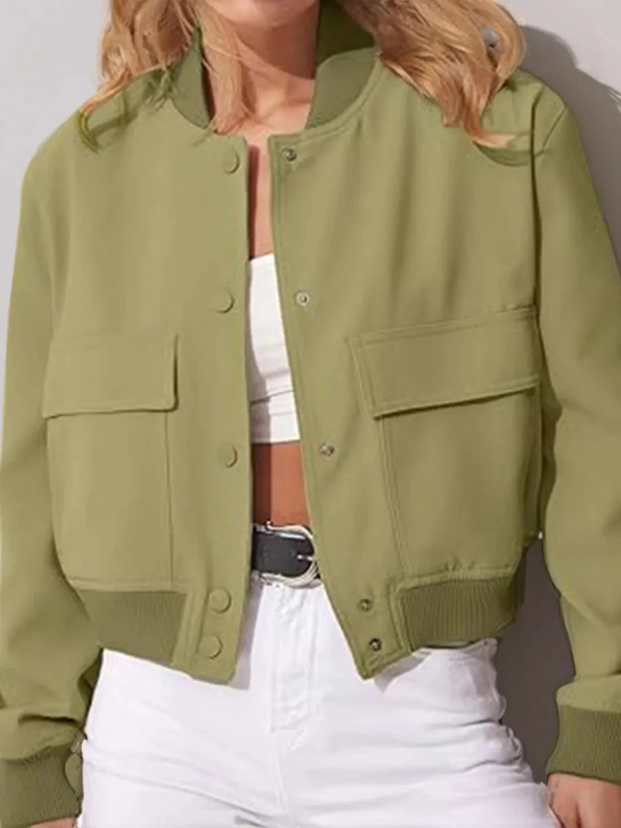 Full Size Cropped Snap Down Jacket Plus Size