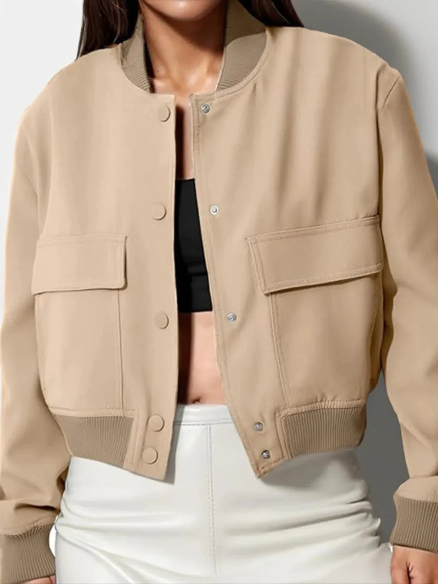 Full Size Cropped Snap Down Jacket Plus Size