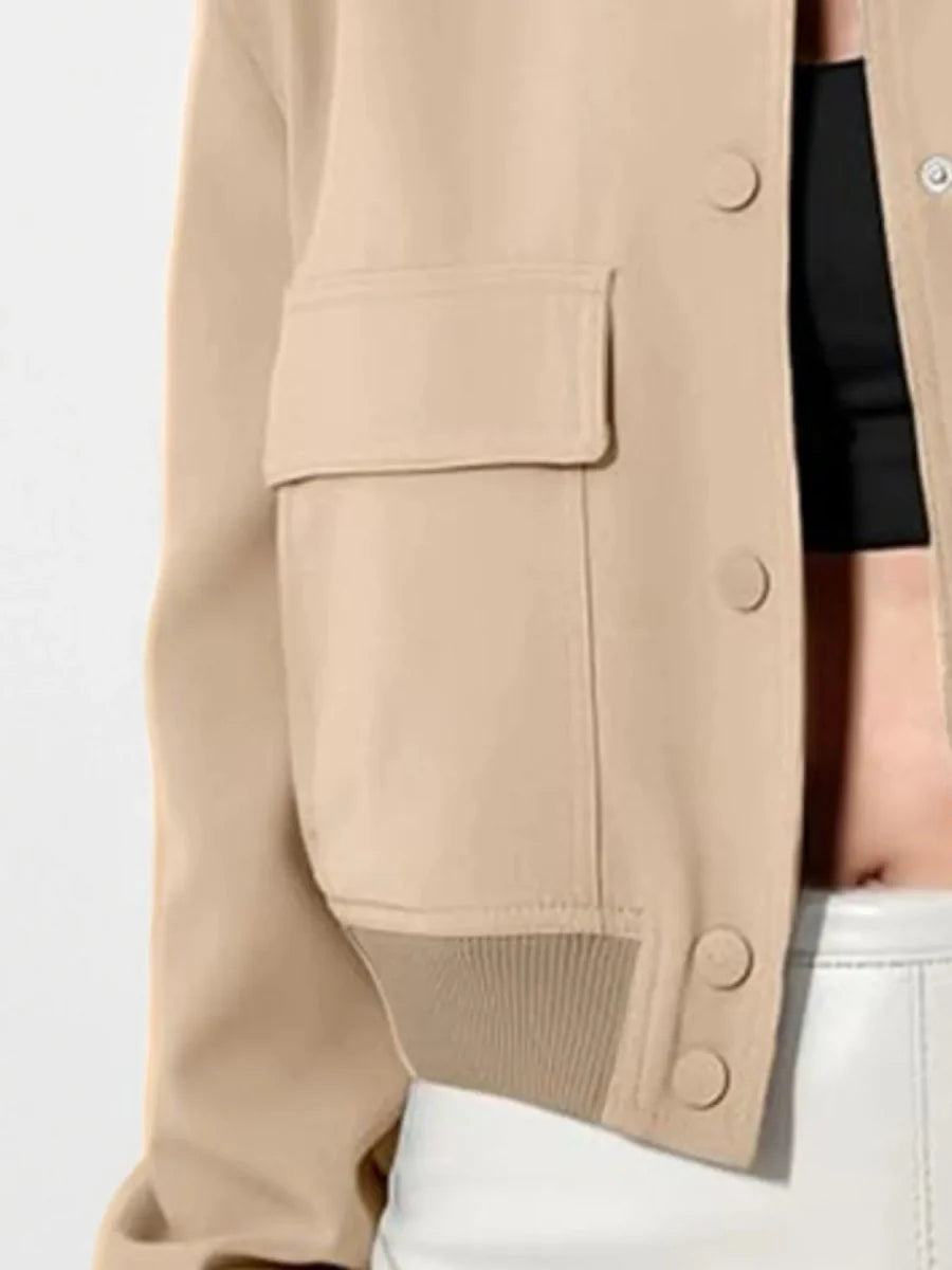 Full Size Cropped Snap Down Jacket Plus Size