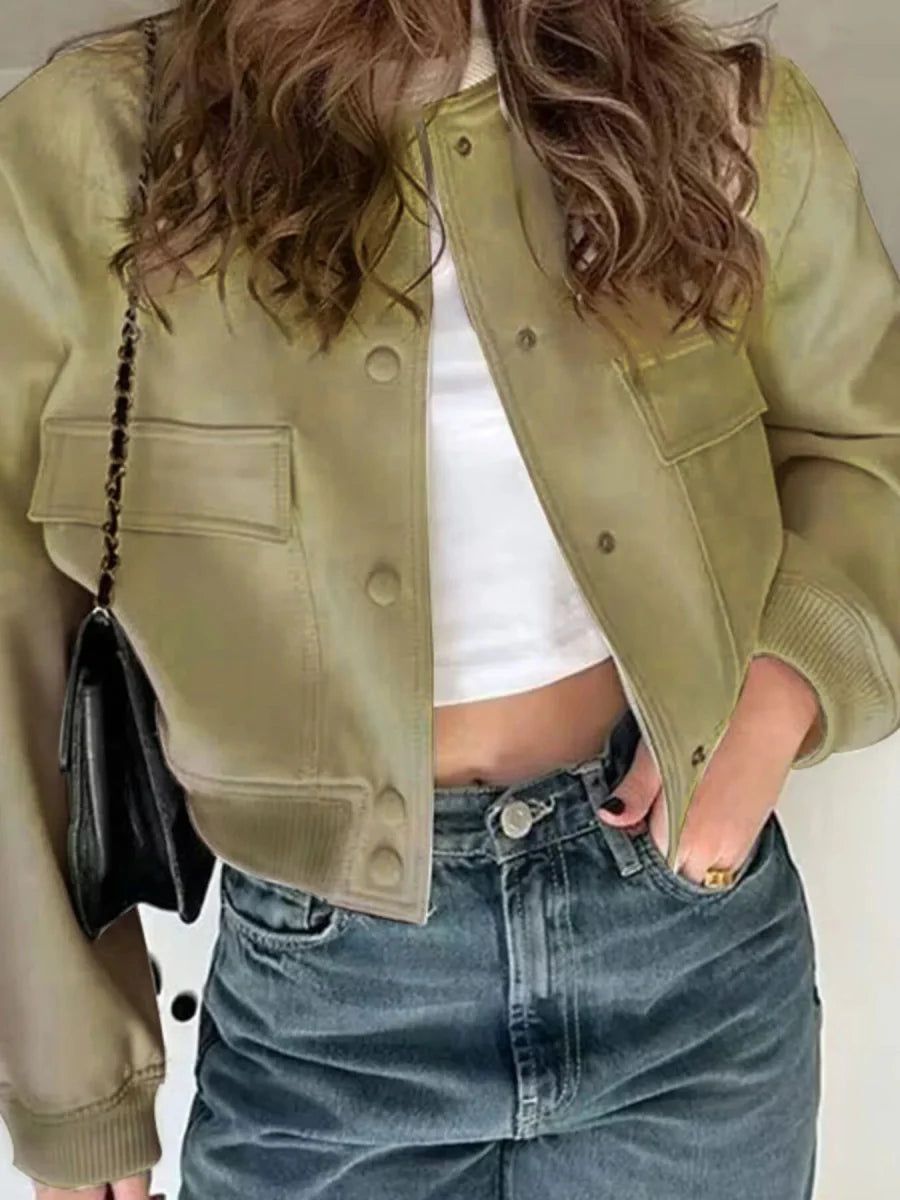 Full Size Cropped Snap Down Jacket Plus Size